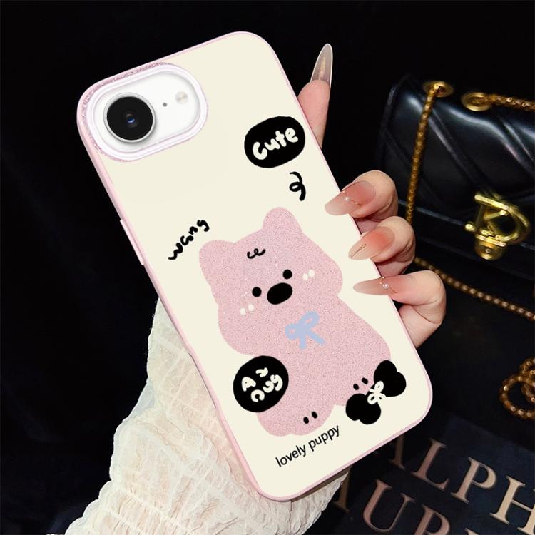 Custodia per telefono ibrida in PC e TPU con grazioso motivo a cuccioli e glitter IMD., For iPhone 17e / 16e, For iPhone 17 Pro Max, For iPhone 17 Pro, For iPhone 17, For iPhone Air, For iPhone 16 Pro Max
