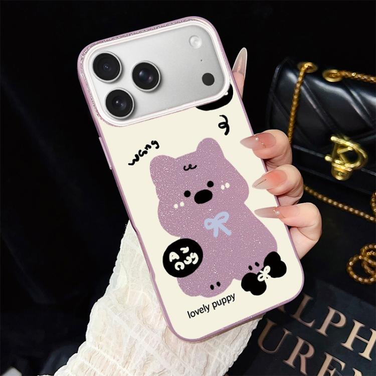 Custodia per telefono ibrida in PC e TPU con grazioso motivo a cuccioli e glitter IMD., For iPhone 17e / 16e, For iPhone 17 Pro Max, For iPhone 17 Pro, For iPhone 17, For iPhone Air, For iPhone 16 Pro Max