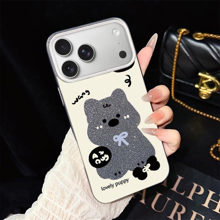 Custodia per telefono ibrida in PC e TPU con grazioso motivo a cuccioli e glitter IMD., For iPhone 17e / 16e, For iPhone 17 Pro Max, For iPhone 17 Pro, For iPhone 17, For iPhone Air, For iPhone 16 Pro Max