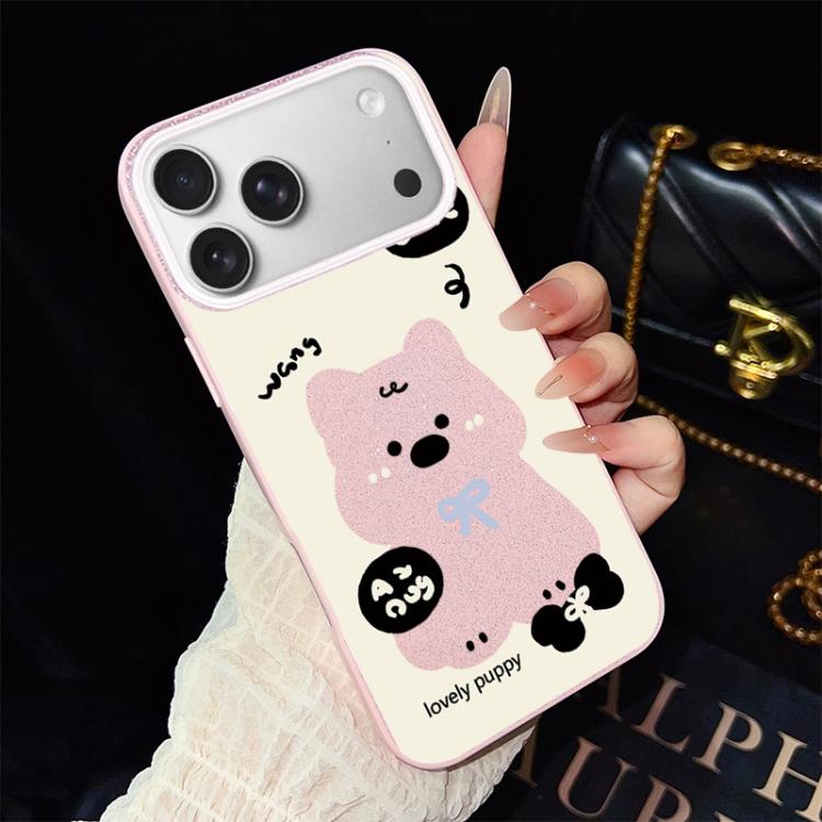 Custodia per telefono ibrida in PC e TPU con grazioso motivo a cuccioli e glitter IMD., For iPhone 17e / 16e, For iPhone 17 Pro Max, For iPhone 17 Pro, For iPhone 17, For iPhone Air, For iPhone 16 Pro Max
