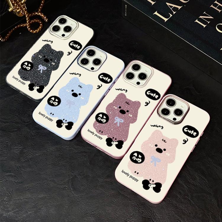 Custodia per telefono ibrida in PC e TPU con grazioso motivo a cuccioli e glitter IMD., For iPhone 17e / 16e, For iPhone 17 Pro Max, For iPhone 17 Pro, For iPhone 17, For iPhone Air, For iPhone 16 Pro Max