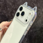 Custodia trasparente per telefono in PC con orecchie da gatto e adesivo in resina., For iPhone 17 Pro Max, For iPhone 17 Pro