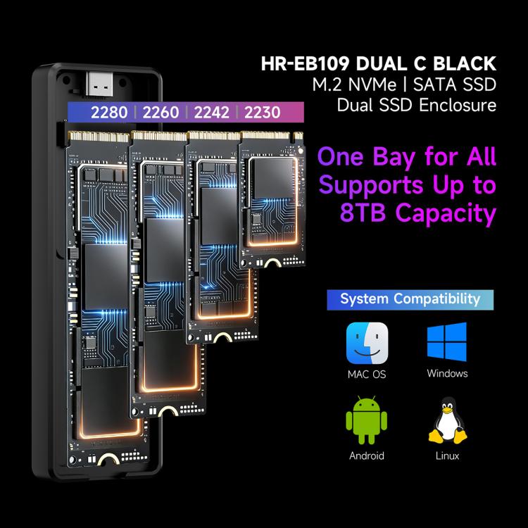 THERMALRIGHT HR-EB109 Box esterno per SSD M.2 NVMe/SATA a doppio protocollo con cavo da Type-C a Type-C, EB109 Dual Protocol