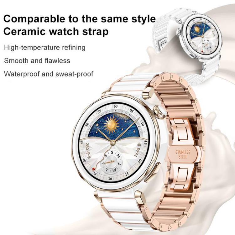 Cinturino per orologio xDfind in acciaio inossidabile con fibbia in oro rosa, ceramica e ceramica, For Huawei Watch GT 6 41mm / GT 5 Pro 42mm