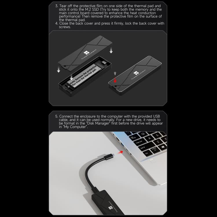 THERMALRIGHT HR-EB115 Box esterno per SSD M.2 NVMe/SATA a doppio protocollo con cavo da Type-C a Type-C, EB115 Dual Protocol