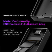 THERMALRIGHT HR-EB115 Box esterno per SSD M.2 NVMe/SATA a doppio protocollo con cavo da Type-C a Type-C, EB115 Dual Protocol