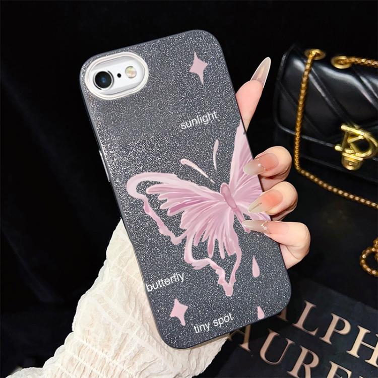 Custodia per telefono ibrida in PC TPU con motivo a stelle rosa e farfalle, glitter IMD., For iPhone 8 Plus / 7 Plus, For iPhone 6 Plus / 6s Plus, For iPhone 6 / 6s