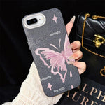 Custodia per telefono ibrida in PC TPU con motivo a stelle rosa e farfalle, glitter IMD., For iPhone 8 Plus / 7 Plus, For iPhone 6 Plus / 6s Plus, For iPhone 6 / 6s