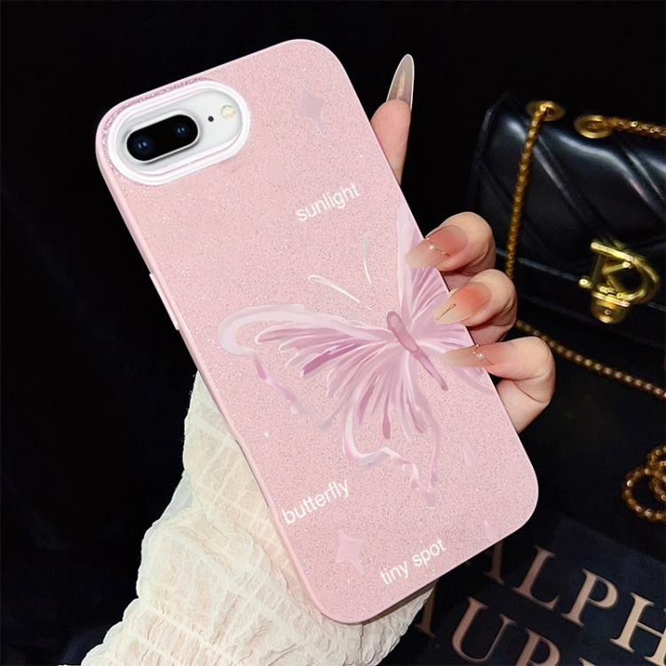 Custodia per telefono ibrida in PC TPU con motivo a stelle rosa e farfalle, glitter IMD., For iPhone 8 Plus / 7 Plus, For iPhone 6 Plus / 6s Plus, For iPhone 6 / 6s