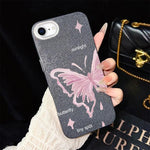 Custodia per telefono ibrida in PC TPU con motivo a stelle rosa e farfalle, glitter IMD., For iPhone 15, For iPhone 14 Plus, For iPhone 14, For iPhone 14 Pro, For iPhone 14 Pro Max, For iPhone SE 2022 / SE 2020
