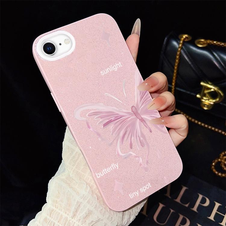 Custodia per telefono ibrida in PC TPU con motivo a stelle rosa e farfalle, glitter IMD., For iPhone 15, For iPhone 14 Plus, For iPhone 14, For iPhone 14 Pro, For iPhone 14 Pro Max, For iPhone SE 2022 / SE 2020