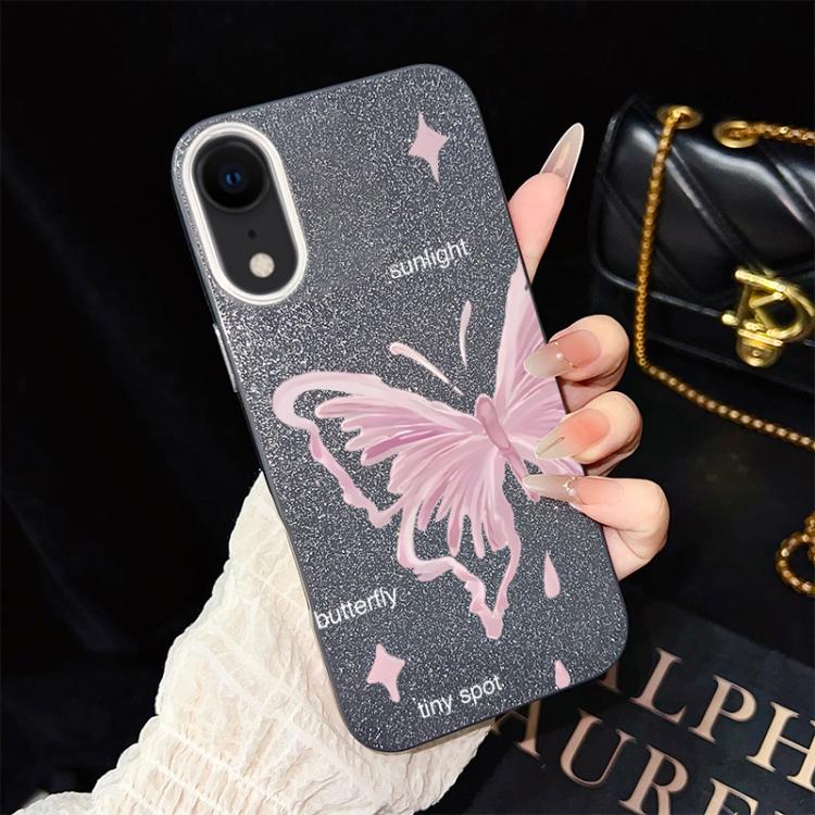 Custodia per telefono ibrida in PC TPU con motivo a stelle rosa e farfalle, glitter IMD., For iPhone 11 Pro Max, For iPhone 11, For iPhone 11 Pro, For iPhone XS / X, For iPhone XR, For iPhone XS Max