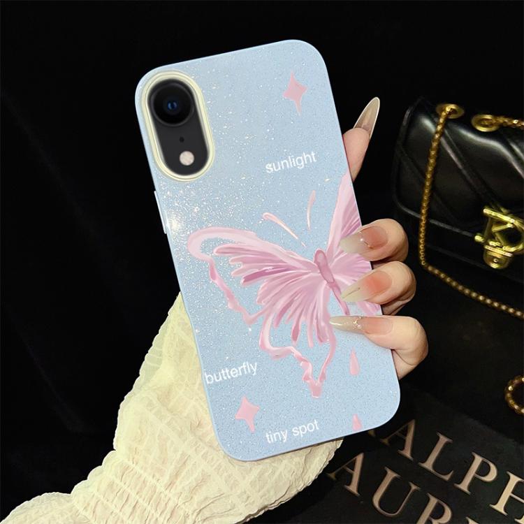 Custodia per telefono ibrida in PC TPU con motivo a stelle rosa e farfalle, glitter IMD., For iPhone 11 Pro Max, For iPhone 11, For iPhone 11 Pro, For iPhone XS / X, For iPhone XR, For iPhone XS Max