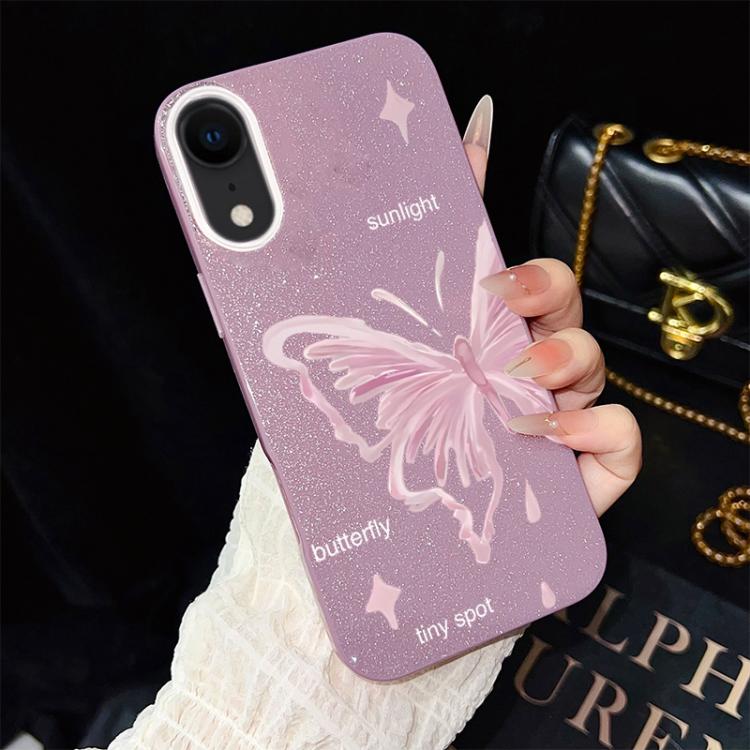 Custodia per telefono ibrida in PC TPU con motivo a stelle rosa e farfalle, glitter IMD., For iPhone 11 Pro Max, For iPhone 11, For iPhone 11 Pro, For iPhone XS / X, For iPhone XR, For iPhone XS Max