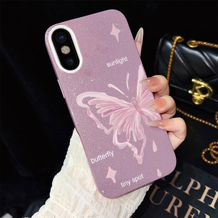 Custodia per telefono ibrida in PC TPU con motivo a stelle rosa e farfalle, glitter IMD., For iPhone 11 Pro Max, For iPhone 11, For iPhone 11 Pro, For iPhone XS / X, For iPhone XR, For iPhone XS Max