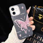 Custodia per telefono ibrida in PC TPU con motivo a stelle rosa e farfalle, glitter IMD., For iPhone 11 Pro Max, For iPhone 11, For iPhone 11 Pro, For iPhone XS / X, For iPhone XR, For iPhone XS Max
