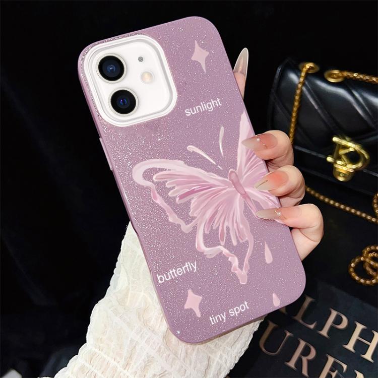 Custodia per telefono ibrida in PC TPU con motivo a stelle rosa e farfalle, glitter IMD., For iPhone 11 Pro Max, For iPhone 11, For iPhone 11 Pro, For iPhone XS / X, For iPhone XR, For iPhone XS Max