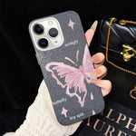 Custodia per telefono ibrida in PC TPU con motivo a stelle rosa e farfalle, glitter IMD., For iPhone 11 Pro Max, For iPhone 11, For iPhone 11 Pro, For iPhone XS / X, For iPhone XR, For iPhone XS Max