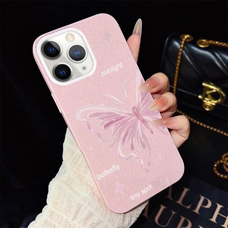Custodia per telefono ibrida in PC TPU con motivo a stelle rosa e farfalle, glitter IMD., For iPhone 11 Pro Max, For iPhone 11, For iPhone 11 Pro, For iPhone XS / X, For iPhone XR, For iPhone XS Max