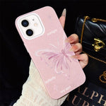 Custodia per telefono ibrida in PC TPU con motivo a stelle rosa e farfalle, glitter IMD., For iPhone 13 Pro Max, For iPhone 13 Pro, For iPhone 13, For iPhone 12, For iPhone 12 Pro Max, For iPhone 12 Pro