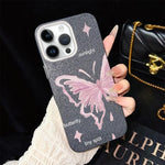 Custodia per telefono ibrida in PC TPU con motivo a stelle rosa e farfalle, glitter IMD., For iPhone 15, For iPhone 14 Plus, For iPhone 14, For iPhone 14 Pro, For iPhone 14 Pro Max, For iPhone SE 2022 / SE 2020