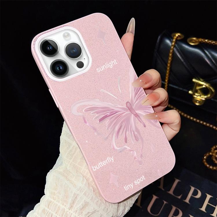 Custodia per telefono ibrida in PC TPU con motivo a stelle rosa e farfalle, glitter IMD., For iPhone 15, For iPhone 14 Plus, For iPhone 14, For iPhone 14 Pro, For iPhone 14 Pro Max, For iPhone SE 2022 / SE 2020
