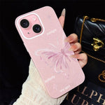 Custodia per telefono ibrida in PC TPU con motivo a stelle rosa e farfalle, glitter IMD., For iPhone 15, For iPhone 14 Plus, For iPhone 14, For iPhone 14 Pro, For iPhone 14 Pro Max, For iPhone SE 2022 / SE 2020