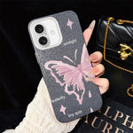Custodia per telefono ibrida in PC TPU con motivo a stelle rosa e farfalle, glitter IMD., For iPhone 16 Pro, For iPhone 16 Plus, For iPhone 16, For iPhone 15 Pro Max, For iPhone 15 Pro, For iPhone 15 Plus