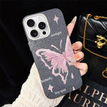 Custodia per telefono ibrida in PC TPU con motivo a stelle rosa e farfalle, glitter IMD., For iPhone 16 Pro, For iPhone 16 Plus, For iPhone 16, For iPhone 15 Pro Max, For iPhone 15 Pro, For iPhone 15 Plus