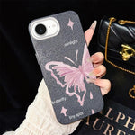 Custodia per telefono ibrida in PC TPU con motivo a stelle rosa e farfalle, glitter IMD., For iPhone 17e / 16e, For iPhone 17 Pro Max, For iPhone 17 Pro, For iPhone 17, For iPhone Air, For iPhone 16 Pro Max