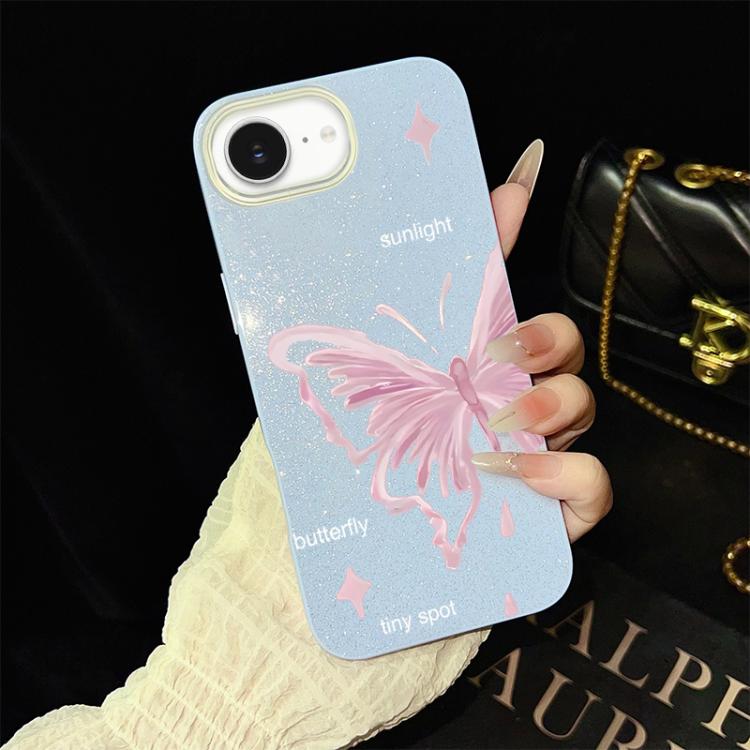 Custodia per telefono ibrida in PC TPU con motivo a stelle rosa e farfalle, glitter IMD., For iPhone 17e / 16e, For iPhone 17 Pro Max, For iPhone 17 Pro, For iPhone 17, For iPhone Air, For iPhone 16 Pro Max