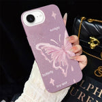 Custodia per telefono ibrida in PC TPU con motivo a stelle rosa e farfalle, glitter IMD., For iPhone 17e / 16e, For iPhone 17 Pro Max, For iPhone 17 Pro, For iPhone 17, For iPhone Air, For iPhone 16 Pro Max