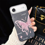 Custodia per telefono ibrida in PC TPU con motivo a stelle rosa e farfalle, glitter IMD., For iPhone 17e / 16e, For iPhone 17 Pro Max, For iPhone 17 Pro, For iPhone 17, For iPhone Air, For iPhone 16 Pro Max