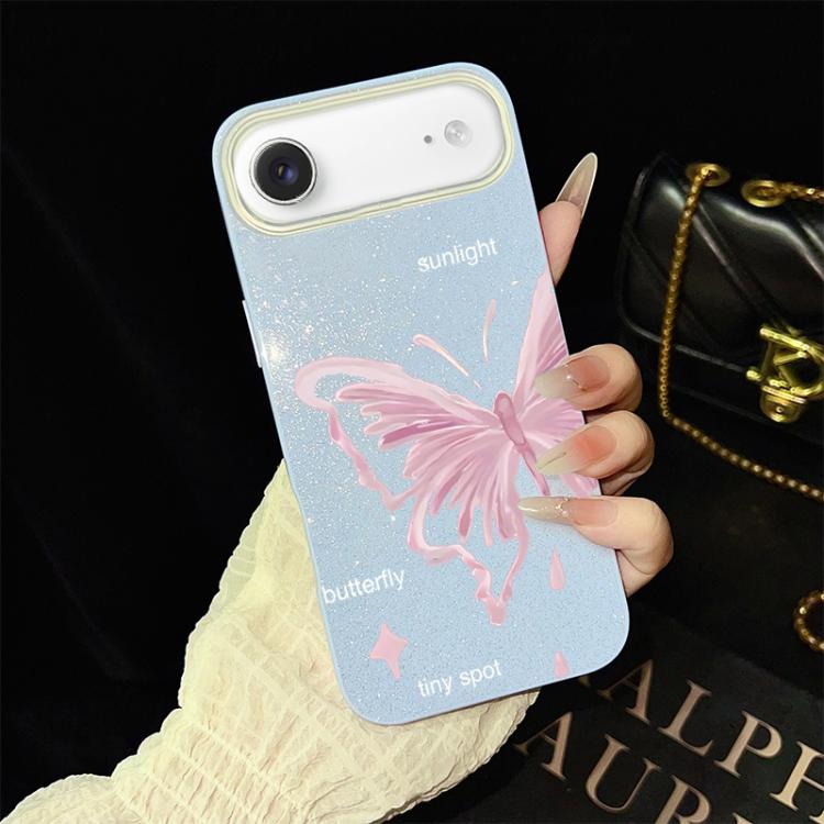 Custodia per telefono ibrida in PC TPU con motivo a stelle rosa e farfalle, glitter IMD., For iPhone 17e / 16e, For iPhone 17 Pro Max, For iPhone 17 Pro, For iPhone 17, For iPhone Air, For iPhone 16 Pro Max