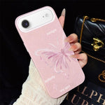 Custodia per telefono ibrida in PC TPU con motivo a stelle rosa e farfalle, glitter IMD., For iPhone 17e / 16e, For iPhone 17 Pro Max, For iPhone 17 Pro, For iPhone 17, For iPhone Air, For iPhone 16 Pro Max