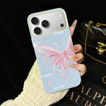 Custodia per telefono ibrida in PC TPU con motivo a stelle rosa e farfalle, glitter IMD., For iPhone 17e / 16e, For iPhone 17 Pro Max, For iPhone 17 Pro, For iPhone 17, For iPhone Air, For iPhone 16 Pro Max