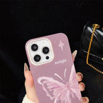 Custodia per telefono ibrida in PC TPU con motivo a stelle rosa e farfalle, glitter IMD., For iPhone 16 Pro, For iPhone 16 Plus, For iPhone 16, For iPhone 15 Pro Max, For iPhone 15 Pro, For iPhone 15 Plus