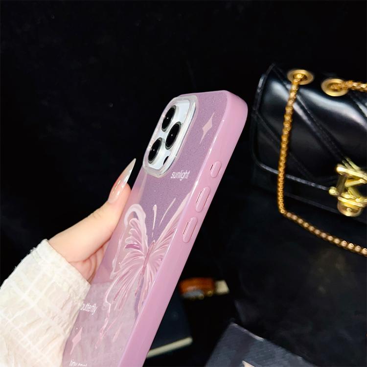 Custodia per telefono ibrida in PC TPU con motivo a stelle rosa e farfalle, glitter IMD., For iPhone 16 Pro, For iPhone 16 Plus, For iPhone 16, For iPhone 15 Pro Max, For iPhone 15 Pro, For iPhone 15 Plus