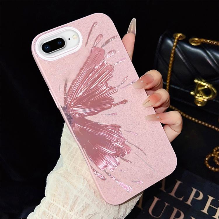 Custodia per telefono ibrida in PC e TPU con motivo a mezza farfalla e glitter IMD., For iPhone 8 Plus / 7 Plus, For iPhone 6 Plus / 6s Plus, For iPhone 6 / 6s