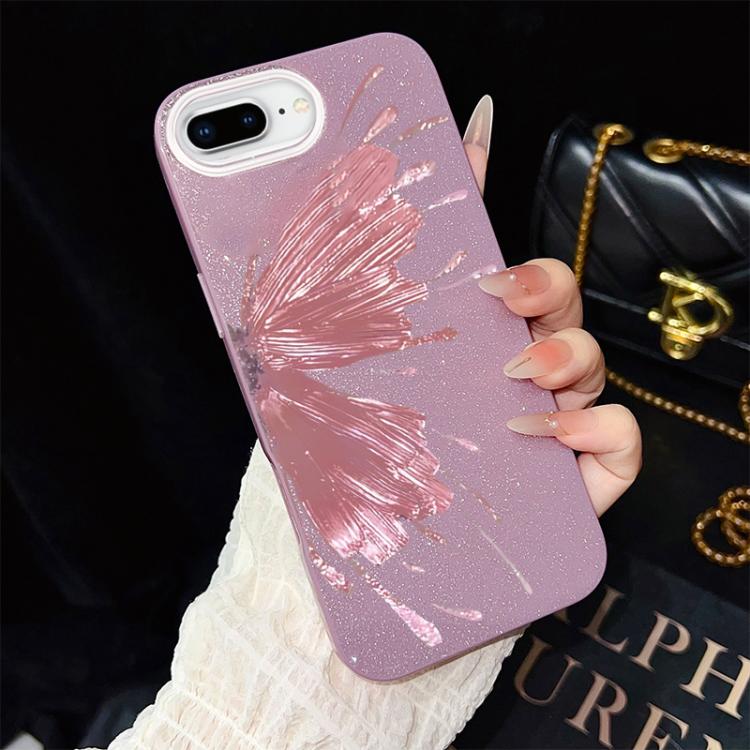 Custodia per telefono ibrida in PC e TPU con motivo a mezza farfalla e glitter IMD., For iPhone 8 Plus / 7 Plus, For iPhone 6 Plus / 6s Plus, For iPhone 6 / 6s