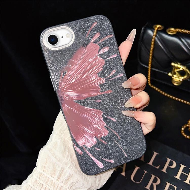 Custodia per telefono ibrida in PC e TPU con motivo a mezza farfalla e glitter IMD., For iPhone 15, For iPhone 14 Plus, For iPhone 14, For iPhone 14 Pro, For iPhone 14 Pro Max, For iPhone SE 2022 / SE 2020