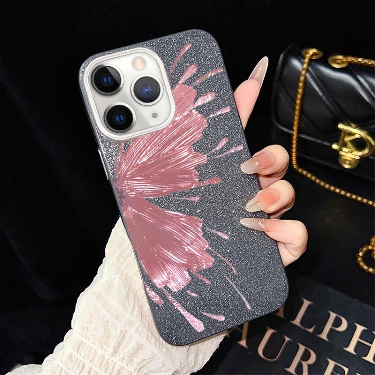 Custodia per telefono ibrida in PC e TPU con motivo a mezza farfalla e glitter IMD., For iPhone 11 Pro Max, For iPhone 11, For iPhone 11 Pro, For iPhone XS / X, For iPhone XR, For iPhone XS Max