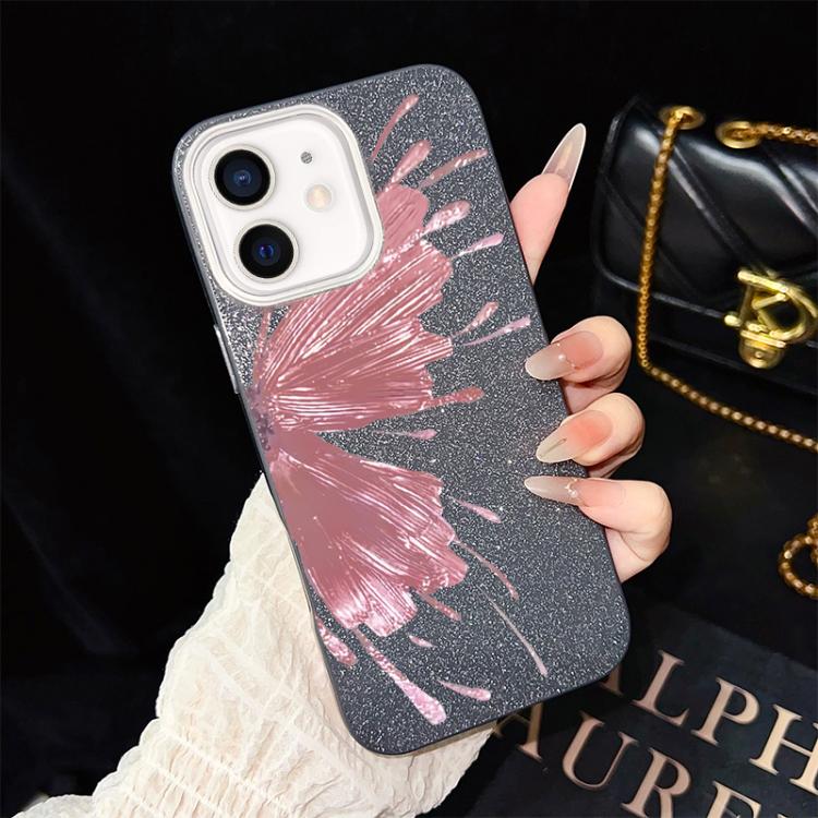 Custodia per telefono ibrida in PC e TPU con motivo a mezza farfalla e glitter IMD., For iPhone 13 Pro Max, For iPhone 13 Pro, For iPhone 13, For iPhone 12, For iPhone 12 Pro Max, For iPhone 12 Pro