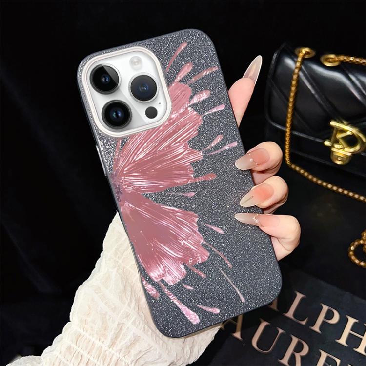 Custodia per telefono ibrida in PC e TPU con motivo a mezza farfalla e glitter IMD., For iPhone 13 Pro Max, For iPhone 13 Pro, For iPhone 13, For iPhone 12, For iPhone 12 Pro Max, For iPhone 12 Pro