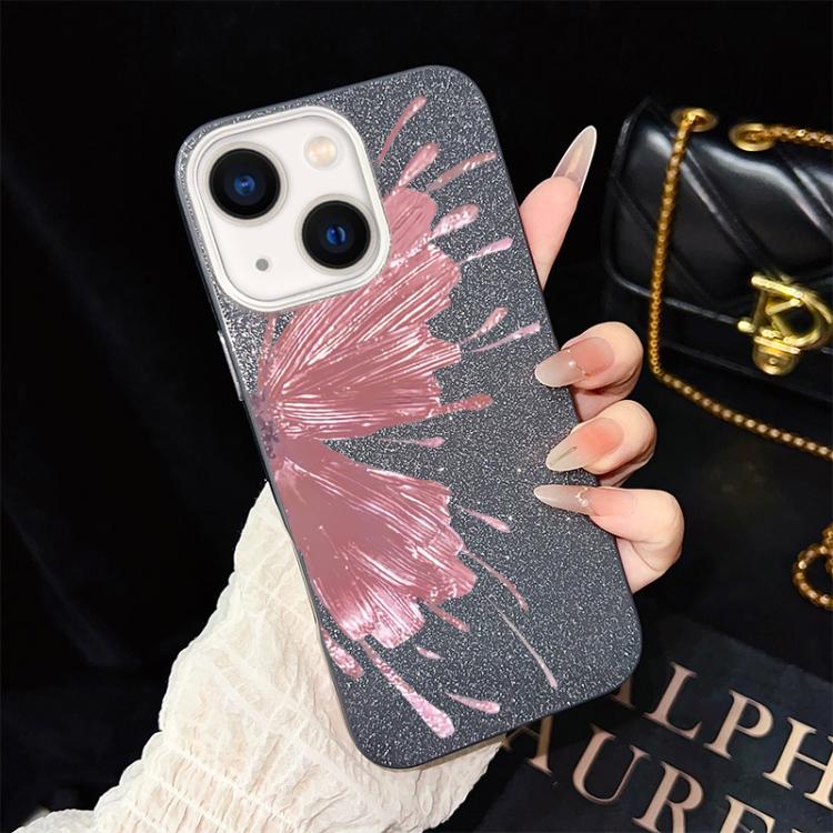 Custodia per telefono ibrida in PC e TPU con motivo a mezza farfalla e glitter IMD., For iPhone 15, For iPhone 14 Plus, For iPhone 14, For iPhone 14 Pro, For iPhone 14 Pro Max, For iPhone SE 2022 / SE 2020