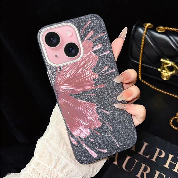 Custodia per telefono ibrida in PC e TPU con motivo a mezza farfalla e glitter IMD., For iPhone 16 Pro, For iPhone 16 Plus, For iPhone 16, For iPhone 15 Pro Max, For iPhone 15 Pro, For iPhone 15 Plus