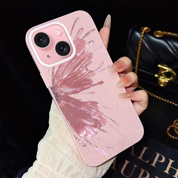 Custodia per telefono ibrida in PC e TPU con motivo a mezza farfalla e glitter IMD., For iPhone 16 Pro, For iPhone 16 Plus, For iPhone 16, For iPhone 15 Pro Max, For iPhone 15 Pro, For iPhone 15 Plus