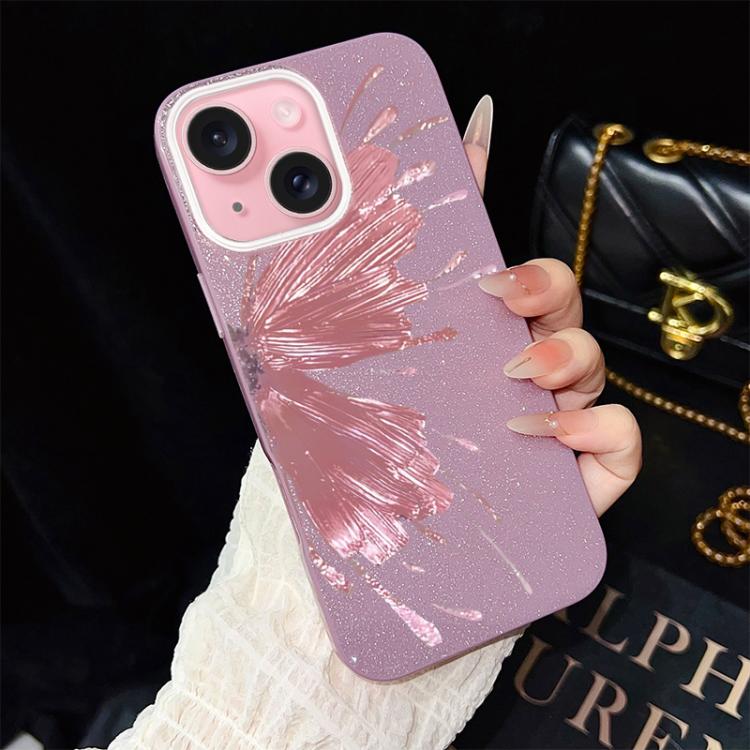 Custodia per telefono ibrida in PC e TPU con motivo a mezza farfalla e glitter IMD., For iPhone 16 Pro, For iPhone 16 Plus, For iPhone 16, For iPhone 15 Pro Max, For iPhone 15 Pro, For iPhone 15 Plus