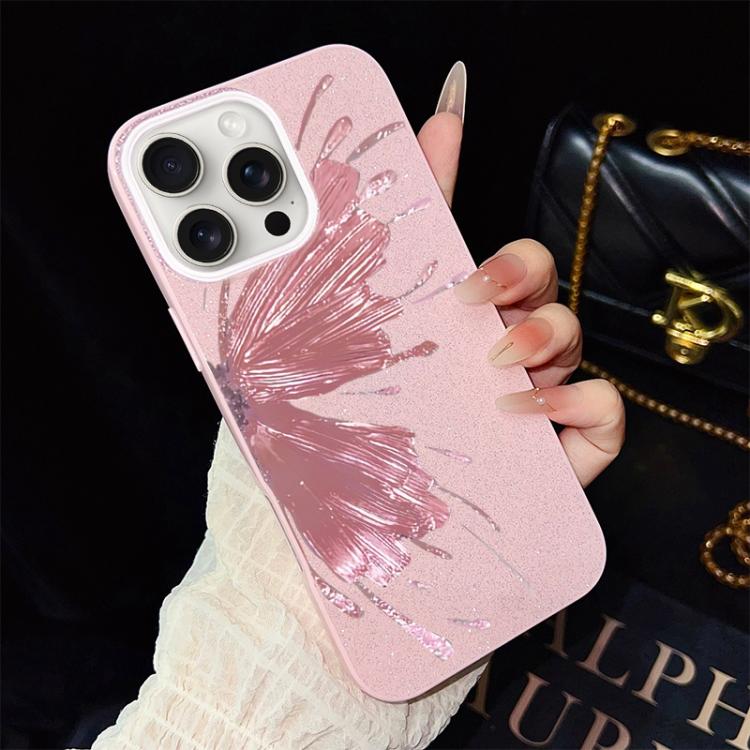 Custodia per telefono ibrida in PC e TPU con motivo a mezza farfalla e glitter IMD., For iPhone 16 Pro, For iPhone 16 Plus, For iPhone 16, For iPhone 15 Pro Max, For iPhone 15 Pro, For iPhone 15 Plus