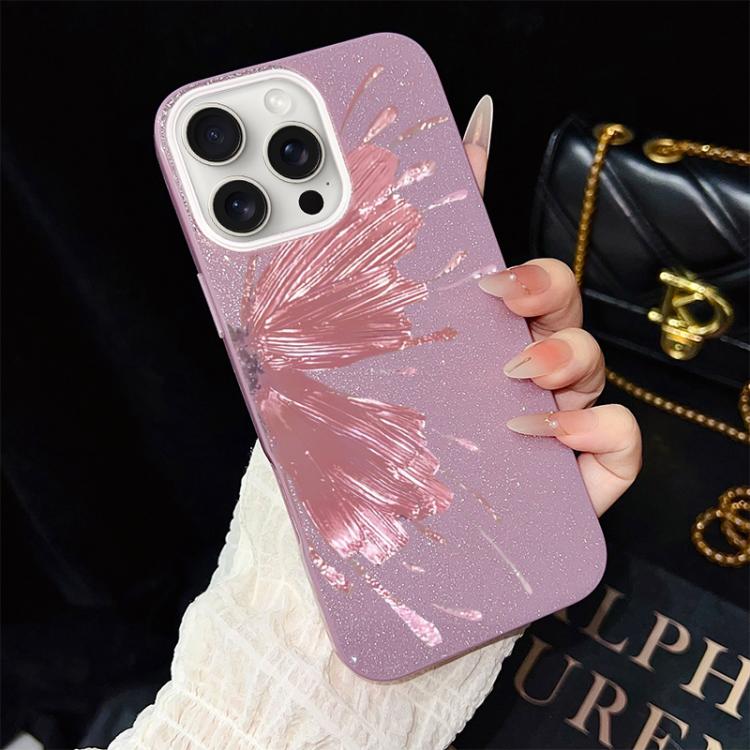 Custodia per telefono ibrida in PC e TPU con motivo a mezza farfalla e glitter IMD., For iPhone 16 Pro, For iPhone 16 Plus, For iPhone 16, For iPhone 15 Pro Max, For iPhone 15 Pro, For iPhone 15 Plus